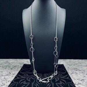 Ann Taylor Silver Tone Geometric‎ Long Necklace Layered Modern Minimalist